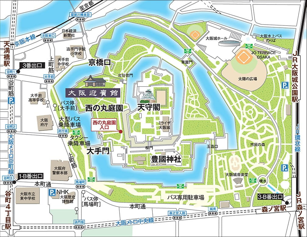 大阪城西の丸庭園内のマップ